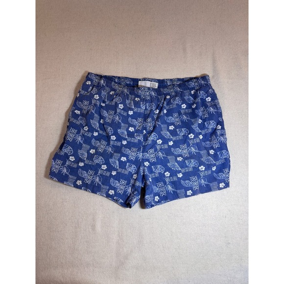 Pacific Scene Other - Pacific Scene Vintage 90s Swim Trunks Mens L Blue Seashell Hibiscus Print